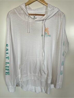 Live Salty White Lightweight Cotton Hoodie Pineapple Graphic Size Medium